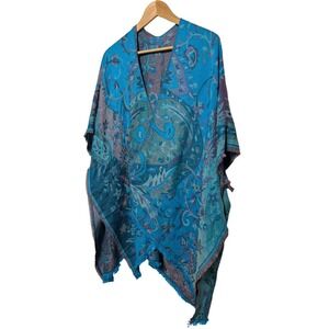 Bohemian Paisley Print Women's Pashmina Silk Shawl Blue Purple 38" Wide 38" Long